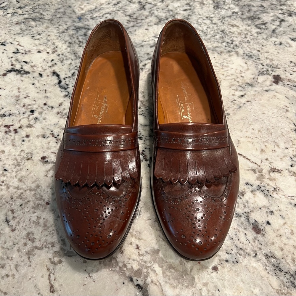 Salvatore Ferragamo Men’s Leather Loafers Brogue Kiltie Fringe Made In Italy